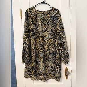 H&M Elegant Black and Gold Patterned Dress